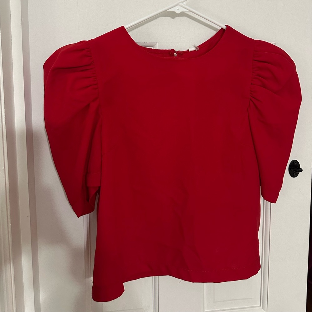 Glam Red Puff Sleeve Top - Size Small